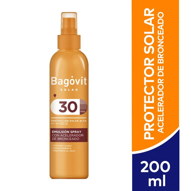 BAGOVIT SOLAR EMULSION SPRAY FPS30 ACELERADOR DE BRONCEADO x 200gr