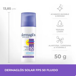 DERMAGLOS PROTECTOR SOLAR FACIAL FPS50 FLUIDO INVISIBLE CON ACIDO HIALURONICO x 50gr