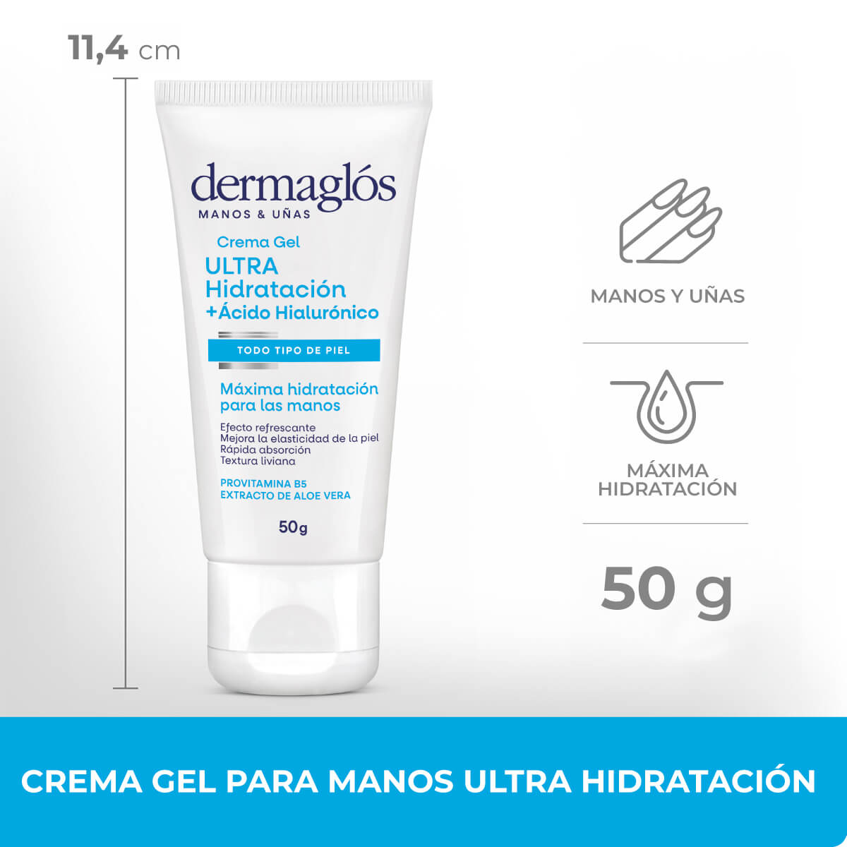 DERMAGLOS CREMA GEL PARA MANOS ULTRA HIDRATACION+ACIDO HIALURONICO x 50gr