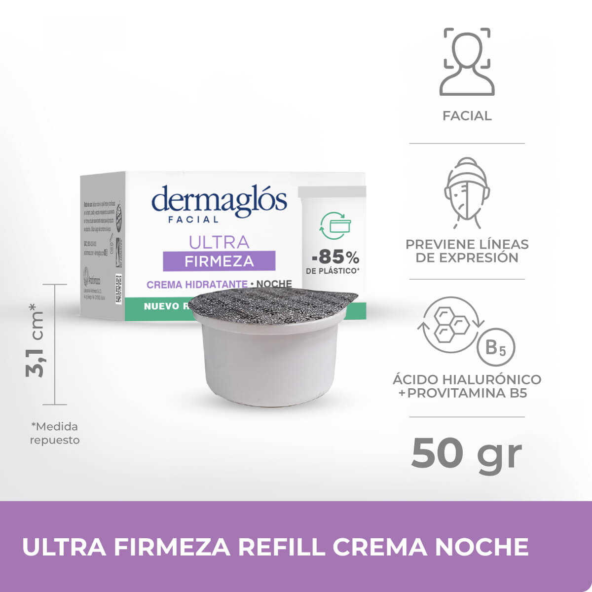 DERMAGLOS CREMA FACIAL HIDRATANTE DE NOCHE ULTRA FIRMEZA REFIL Repuesto Ecológico x 50gr
