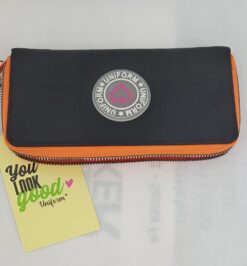 BILLETERA UNIFORM NEGRA Y NARANJA UN CIERRE