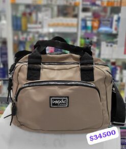BOLSO MEDIANO BEIGE CON TIRAS NEGRAS