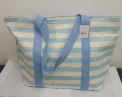 BOLSO PLAYERO CELESTE RAYADO